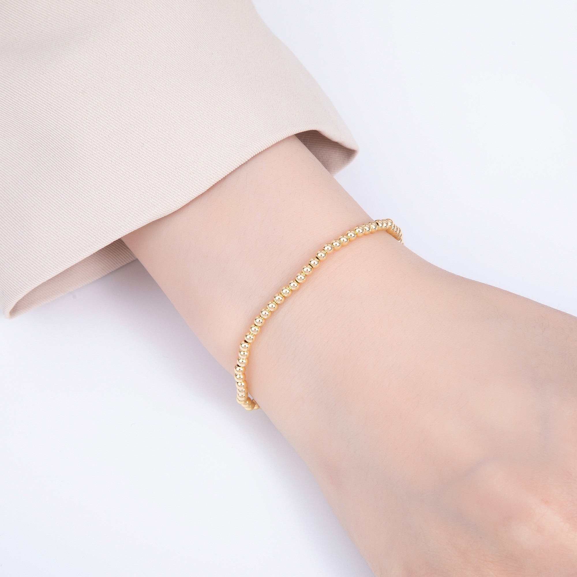 16K Gold Filled 3mm Minimalist Round Ball Stretch Bracelet | WA-04149