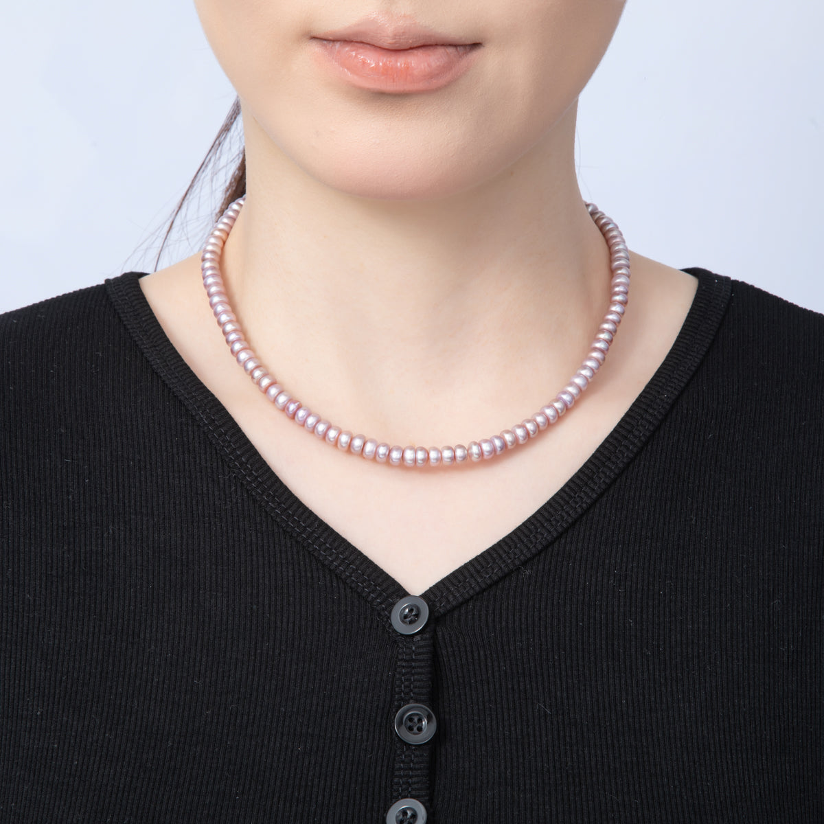 18K Gold Filled 6mm Purple Natural Shell Pearl Rondelle Bead 15.5 Inch Choker Necklace | WA-4056