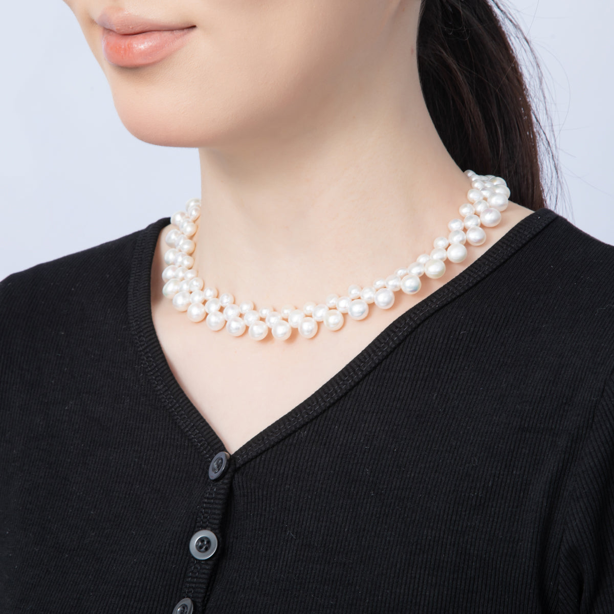 18K Gold Filled 17.5mmTriple White Button Freshwater Pearl 16 Inch Choker Necklace w. Magnetic Slide Closure | WA-4057
