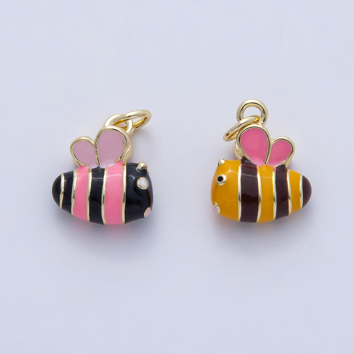18K Gold Filled 14mm Pink, Yellow Enamel Bumble Bee Insect Charm | AF1472