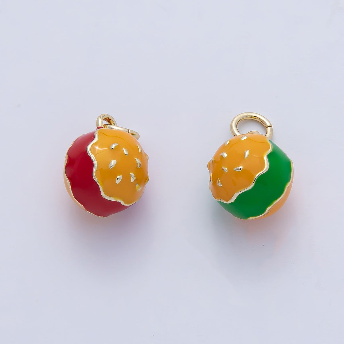 18K Gold Filled Green, Red Hamburger Enamel Multidimensional 3D Charm | AF1474