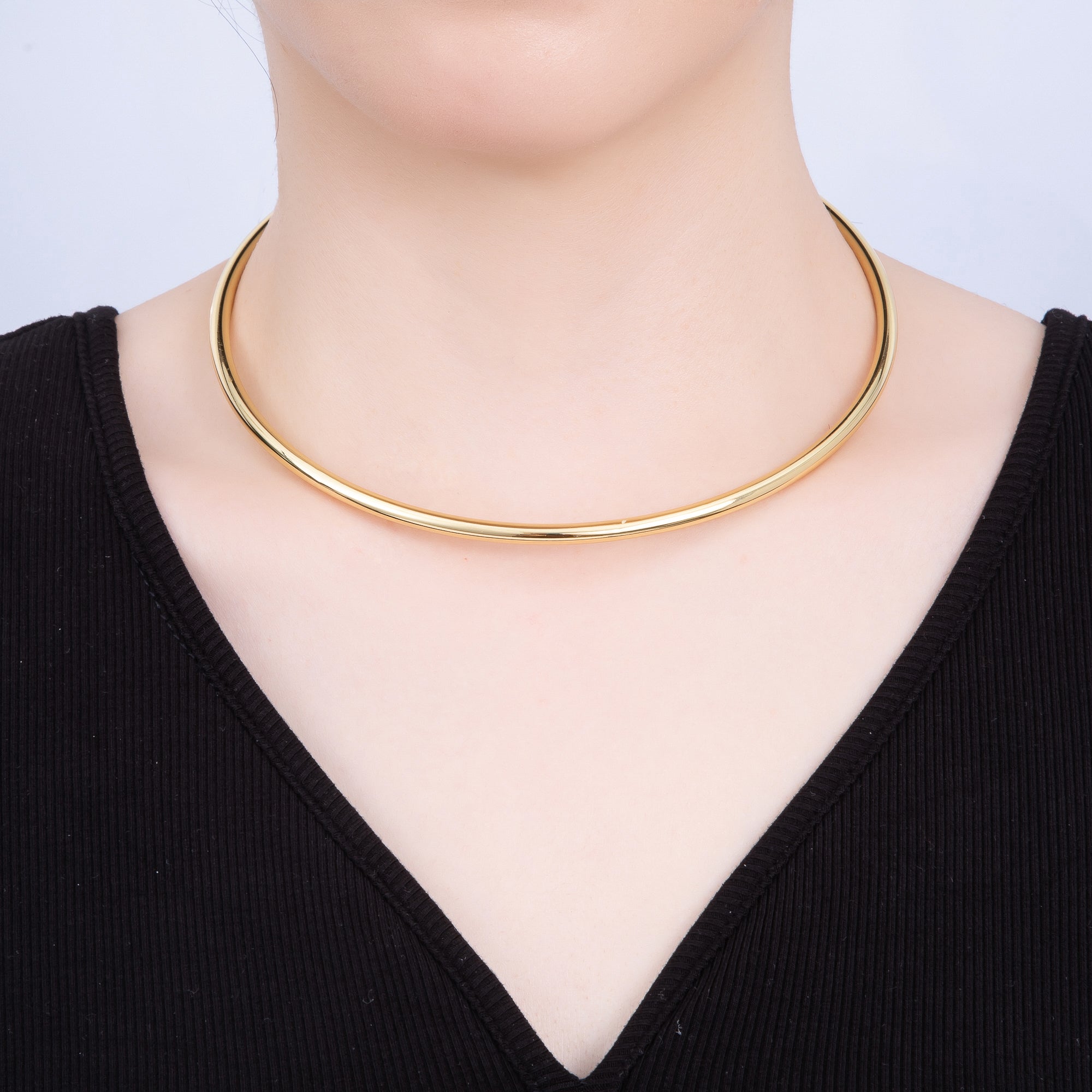 NEW SUMMER 16K Gold Filled 4mm Minimalist Thick Wide Tube Choker Floating Collar Necklace | WA-04277