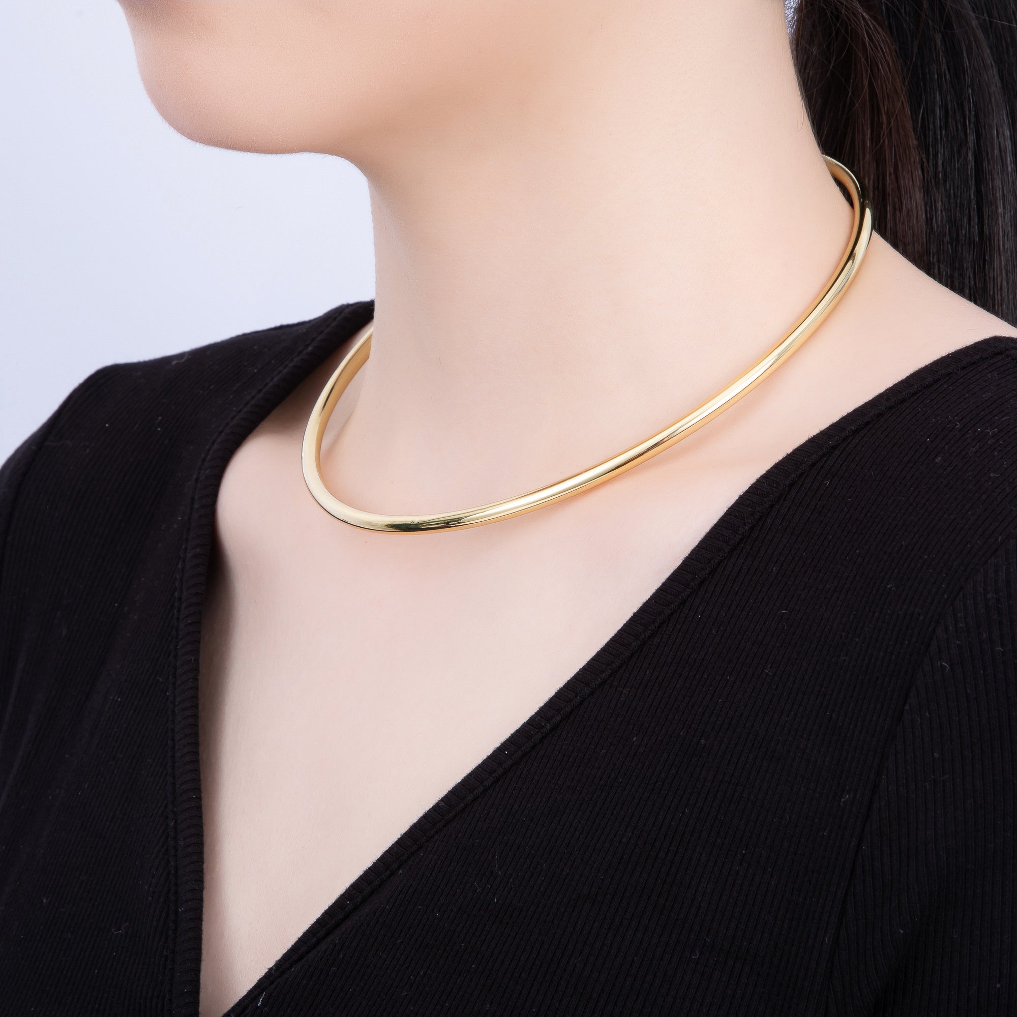 NEW SUMMER 16K Gold Filled 4mm Minimalist Thick Wide Tube Choker Floating Collar Necklace | WA-04277
