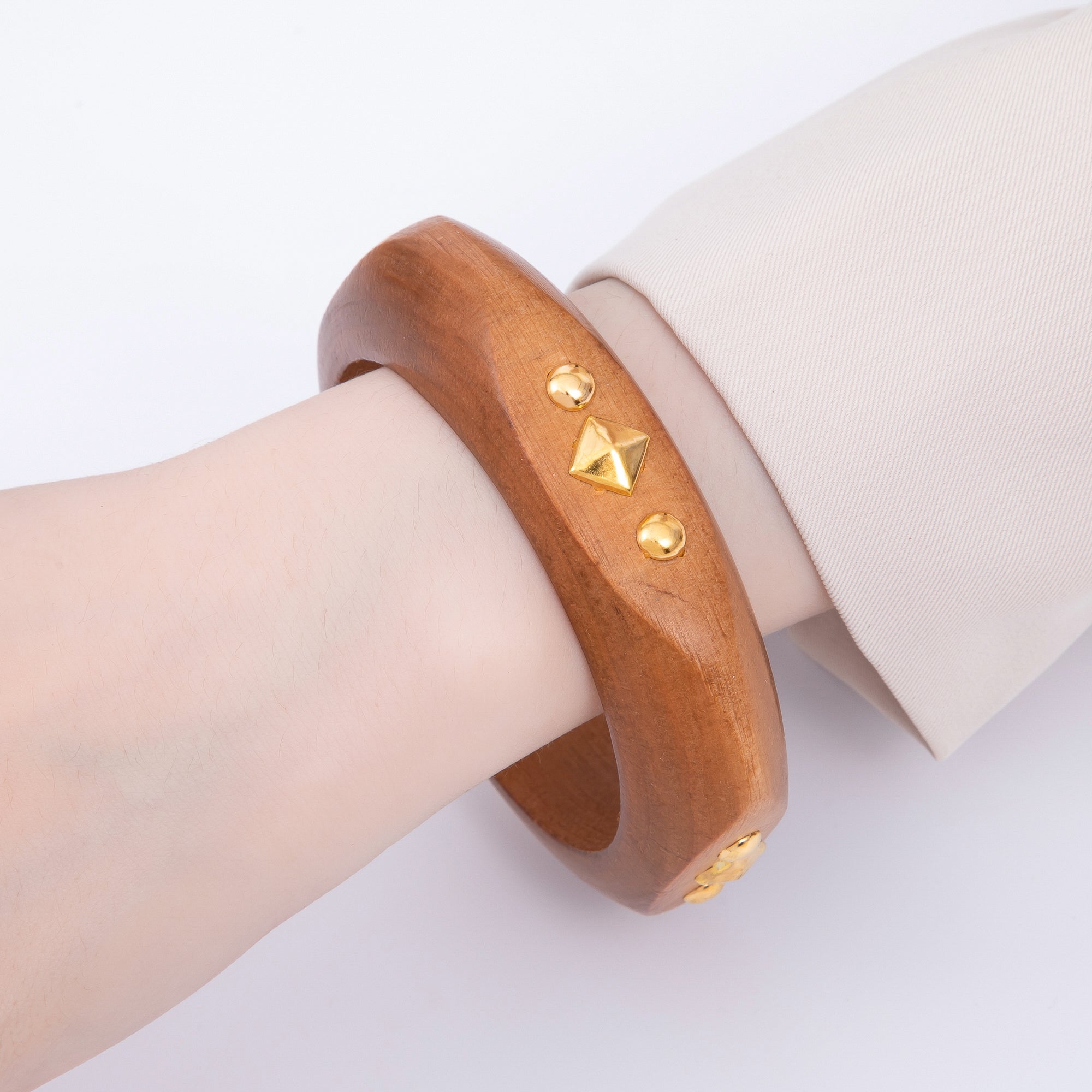Gold Rhombus Round Dotted Studded Wood Square Bangle Bracelet | WA-04323 ~ WA-04325