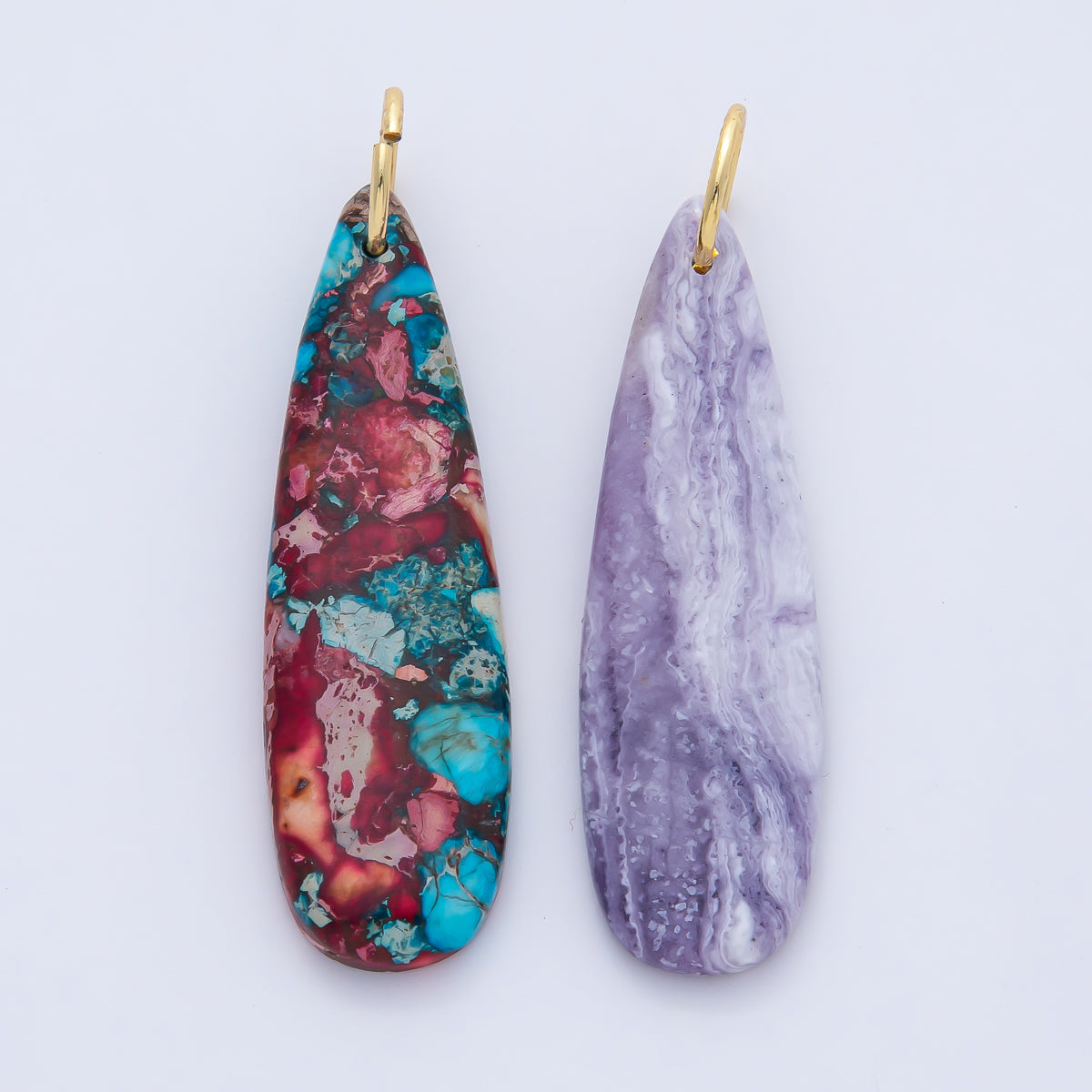 18K Gold Filled Lagoon Jasper, Charoite Teardrop Gemstone Charm | AF1592