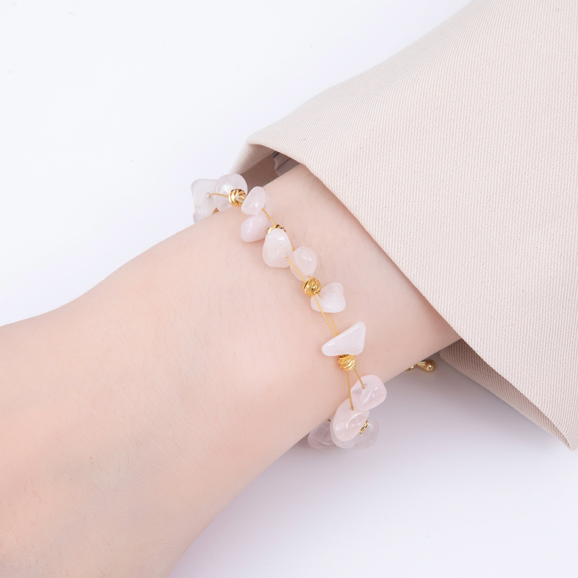 18K Gold Filled 4mm Pebble Chip Natural Gemstone Ball Bead Chain 7 Inch Bracelet w. Extender | WA-04417 ~ WA-04420