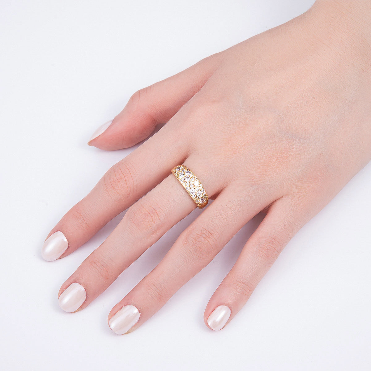 16K Gold Filled Micro Paved CZ Cluster Wide Dome Adjustable Ring in Gold & Silver | Rings-00078 Rings-00079