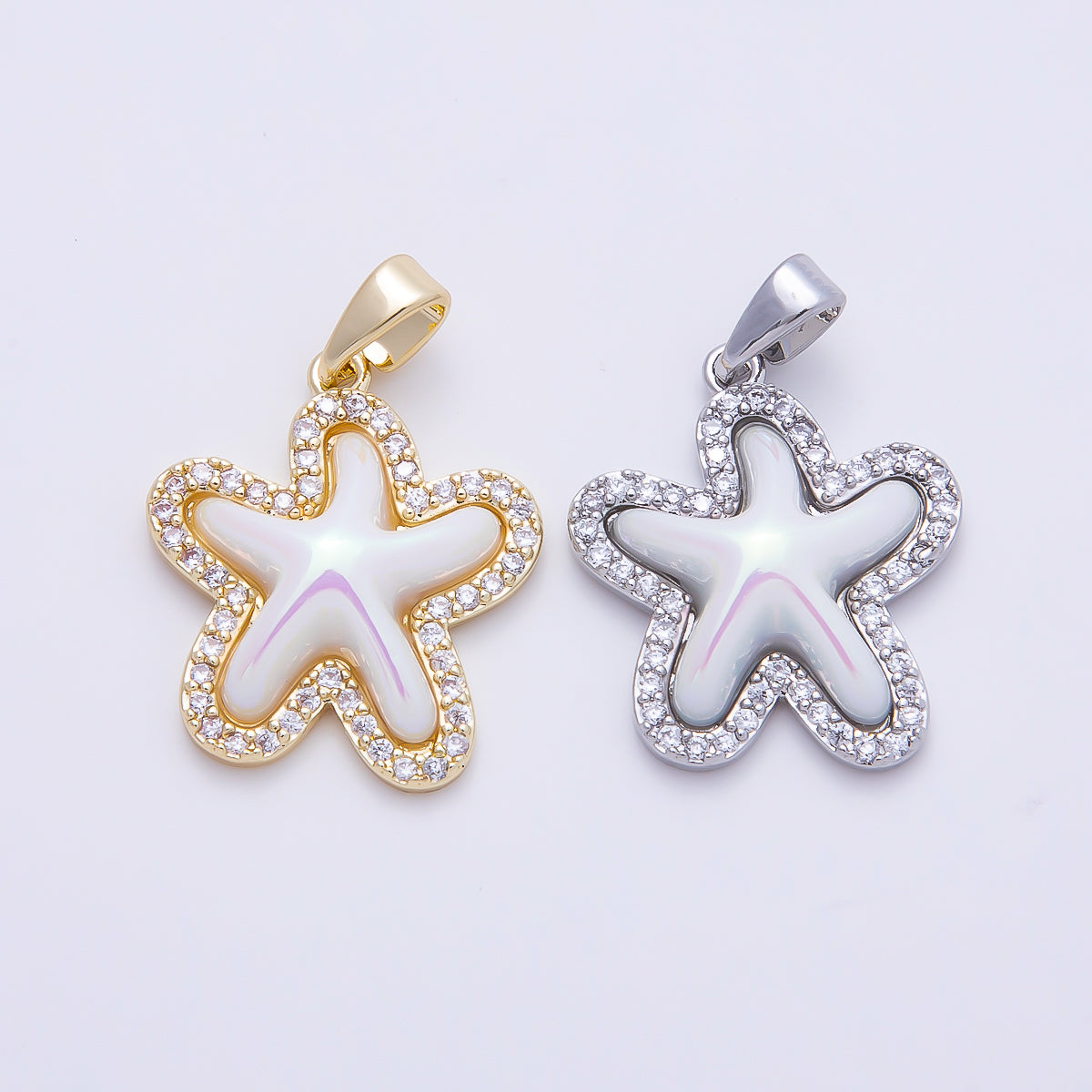 16K Gold Filled 20mm White Micro Paved CZ Celestial Starfish Charm in Gold & Silver | Charms-01205 Charms-01206