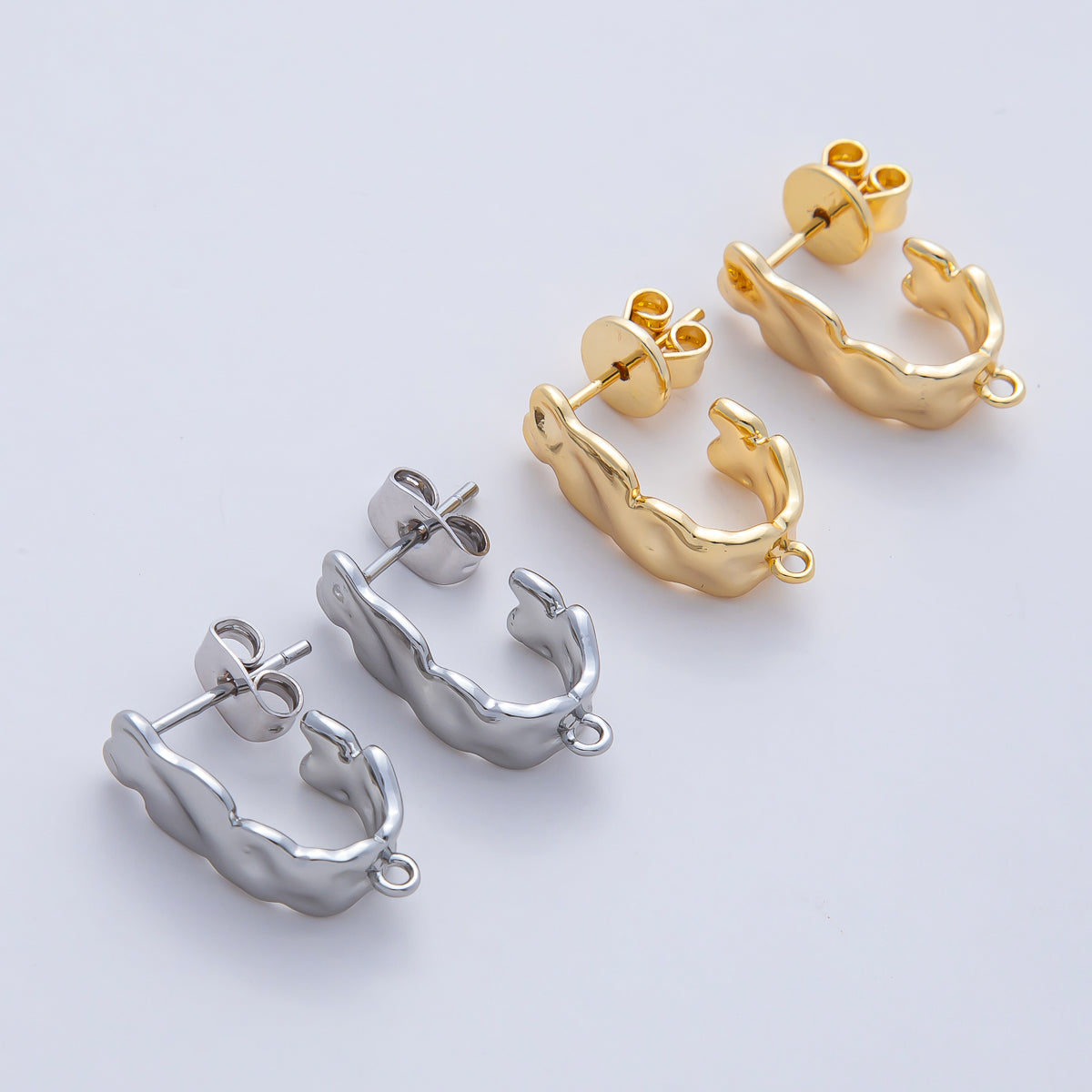 18K Gold Filled 18mm Hammered Molten Drop J-Shaped Hoop Earring Findings in Gold & Silver | Z1640