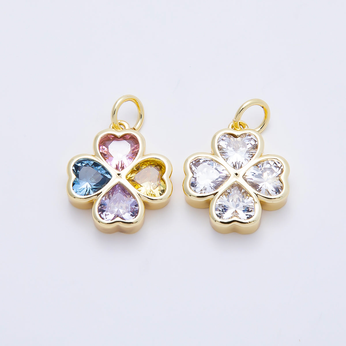 16K Gold Filled 17mm Multicolor, Clear CZ Clover Flower Charm | Charms-01196 Charms-01197