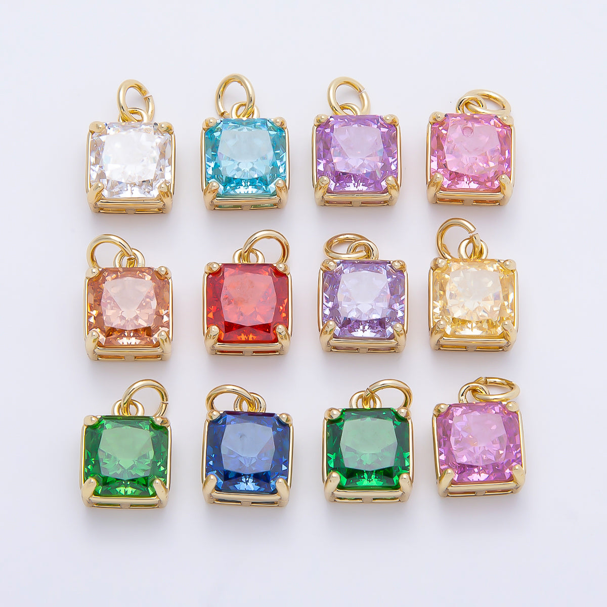 16K Gold Filled 11mm Birthstone CZ Square Charm | Charms-01172 ~ Charms-01183