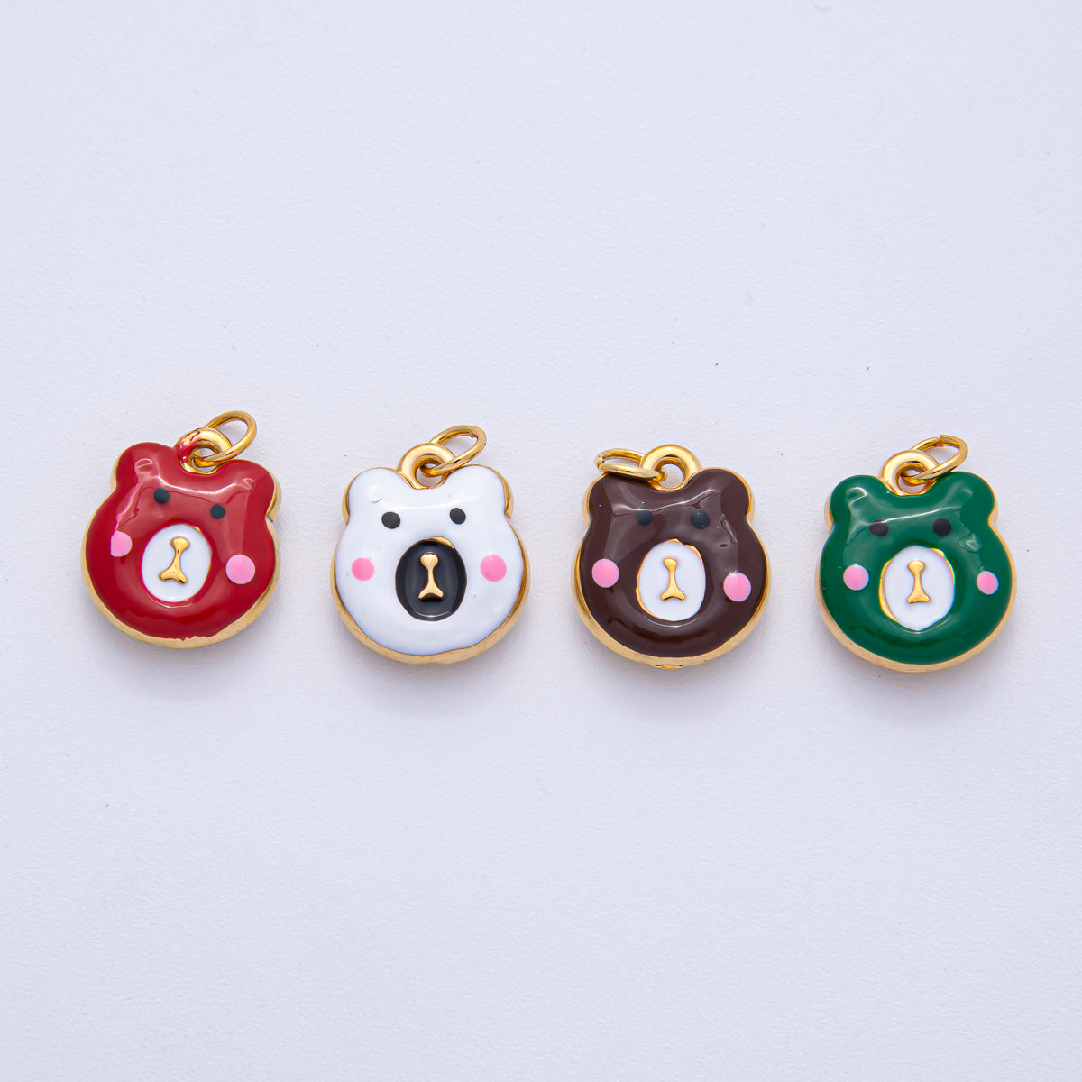 Stainless Steel 15mm Brown, Red, Green, White Enamel Teddy Bear Charm | J865 J889