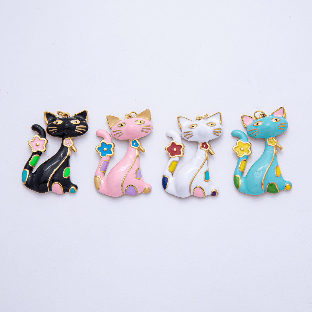 Stainless Steel 40mm Blue, White, Black, Pink Enamel Cat Kitten Pet Statement Charm | J816 J840