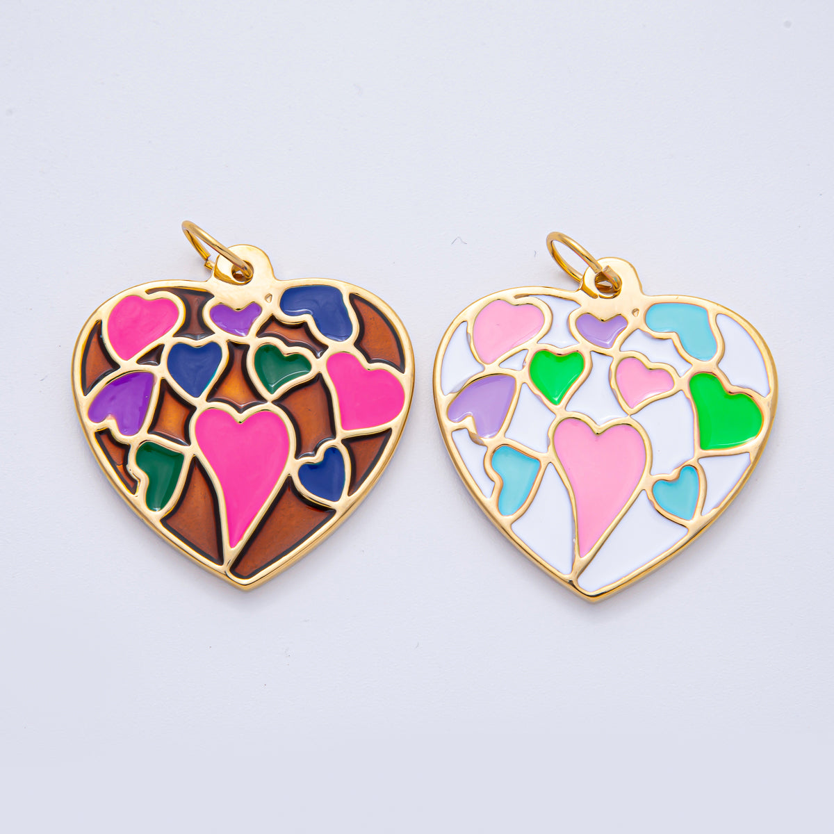Stainless Steel 40mm Neon, Pastel Multicolor Enamel Heart Statement Charm | J908
