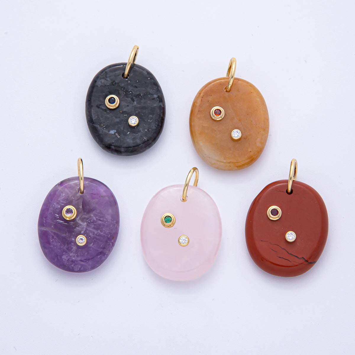 18K Gold Filled 30mm Multicolor CZ Embedded Gemstone Oval Charm | AK060 - AK062