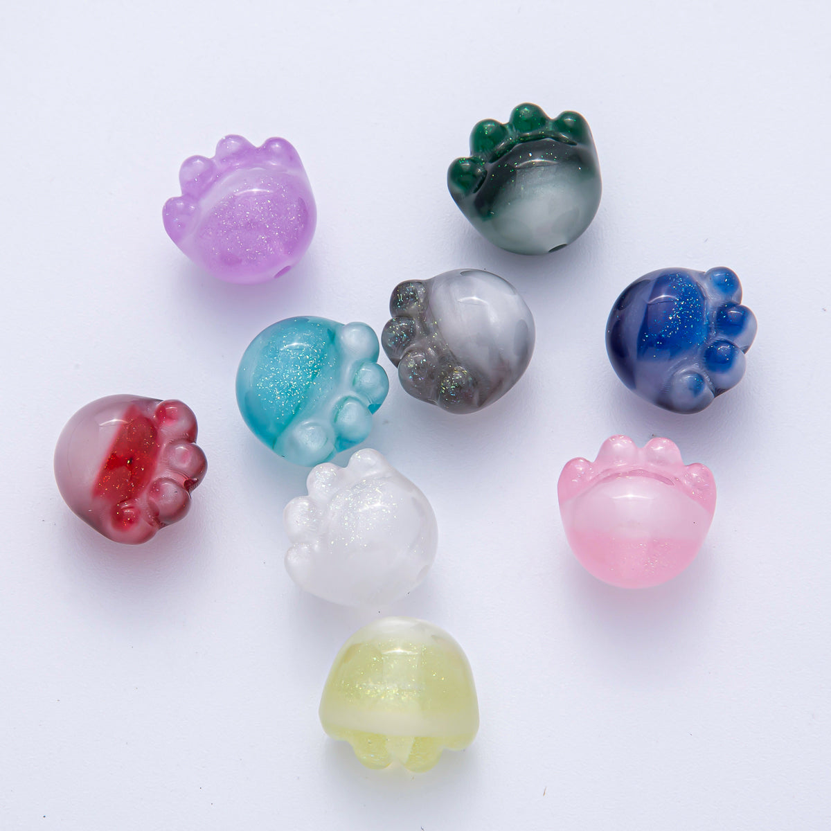 15mm Grey, Red, Blue, Green, Pink, White, Purple Glitter Resin Paw Print Pet Animal Bead | B653 - B657