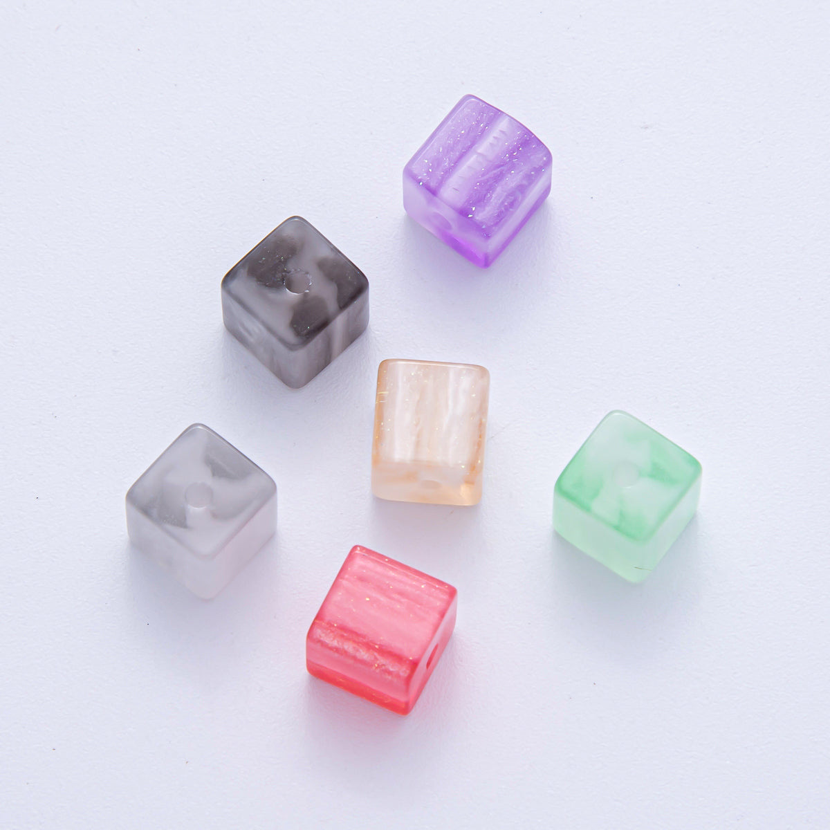 8mm Black, Purple, Orange, White, Green, Pink Glitter Resin Square Bead Set ( 10 pcs ) | B566 - B568
