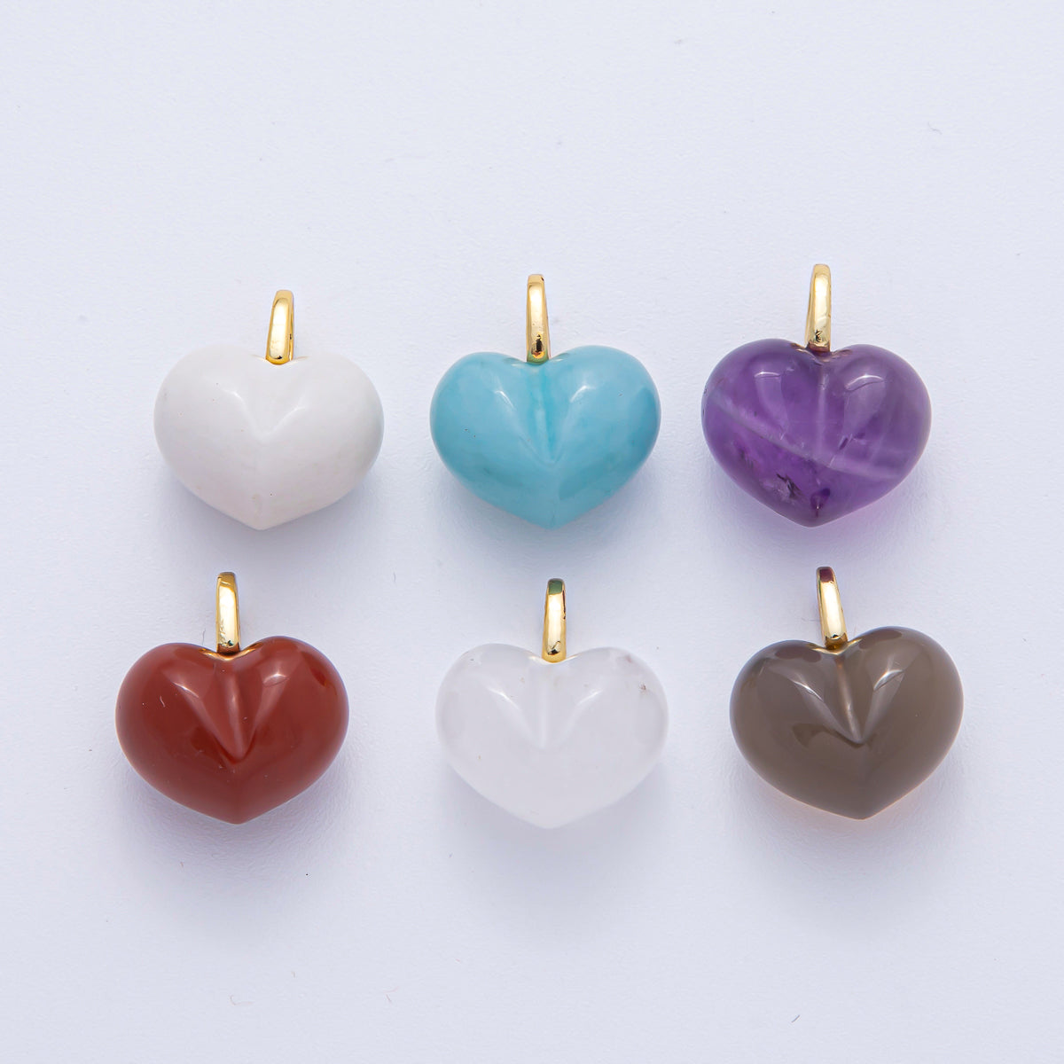 18K Gold Filled 18.3mm Grey Agate, Carnelian, White Quartz, Amethyst Chubby Heart Pendant | AK021 - AK023