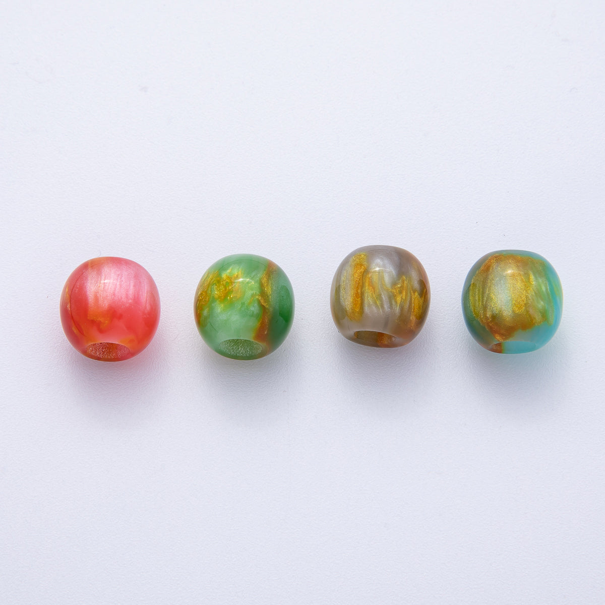 12mm Green, Red, Blue, Grey Multicolor Glitter Resin Round Bead Set | B606 B607