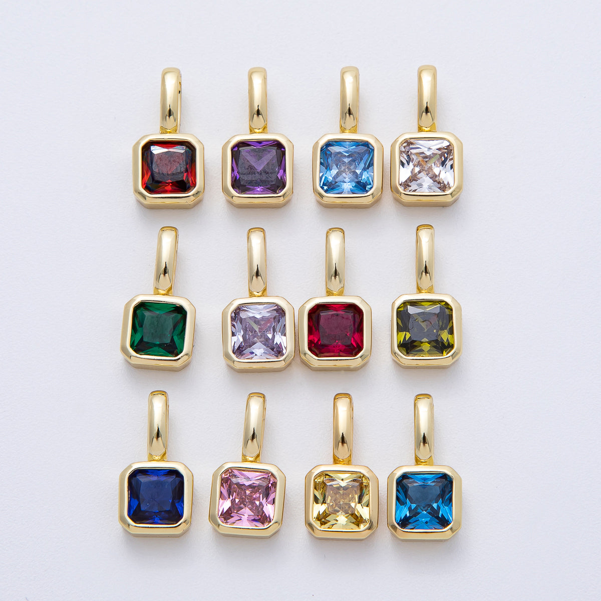 24K Gold Filled Birthstone Baguette CZ Pendant | AF1237 - AF1242