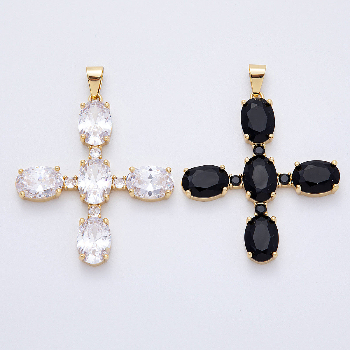 16K Gold Filled 53mm Clear, Black CZ Religious Pendant | Charms-00162 - Charms-00163