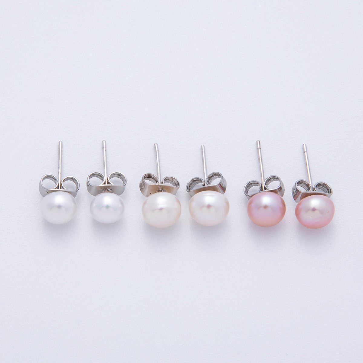 Silver 6mm White, Pink, Off-White Shell Pearl Round Stud Earrings | AD1676 - AD1678