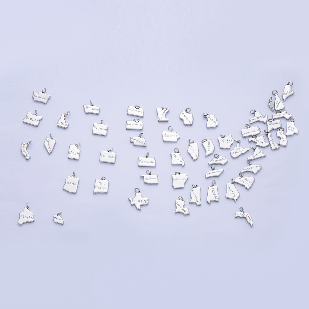 18K Gold Filled United States of America State Map Charm in Gold & Silver | AK064 - AK113