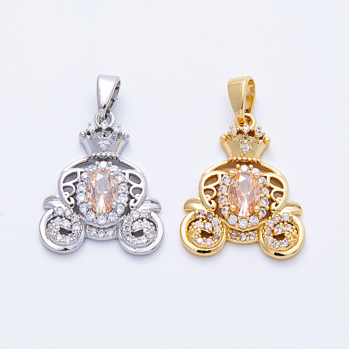 16K Gold Filled 19.5mm Micro Paved CZ Carriage Pendant in Gold & Silver | Charms-00188 Charms-00189