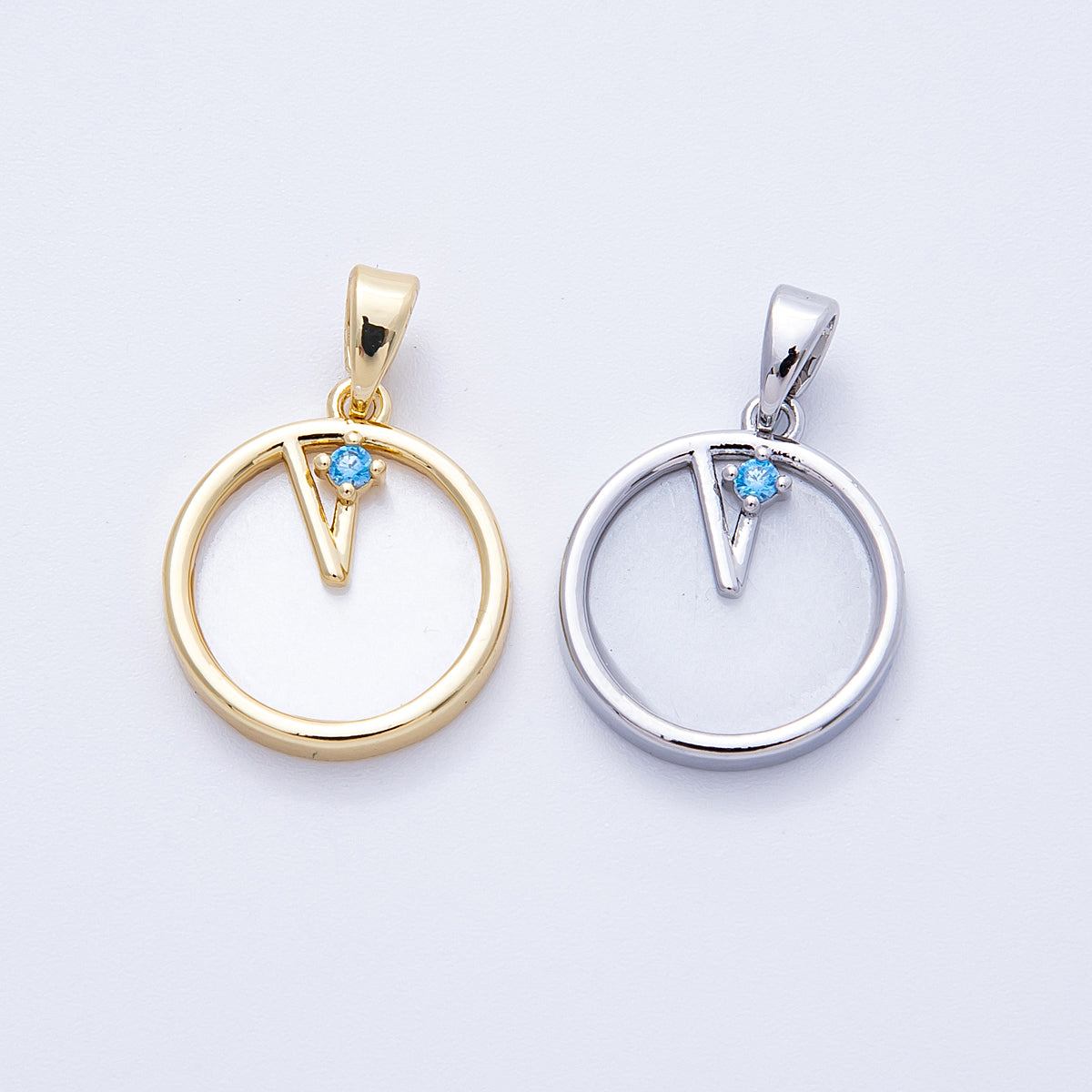 16K Gold Filled 17mm Blue CZ Shell Pearl Round Pendant in Gold & Silver | Charms-00184 - Charms-00185