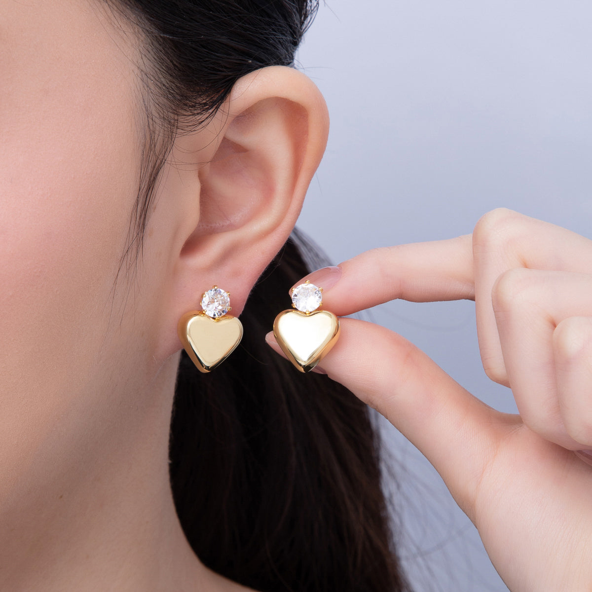 18K Gold Filled 24mm Clear CZ Heart Minimalist Stud Earrings | AD1653