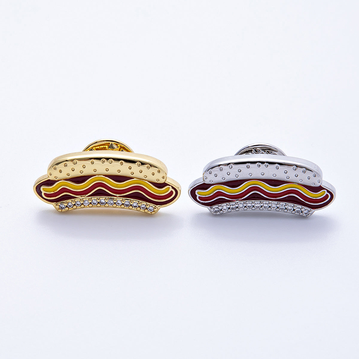 26mm Paved Enamel Paved Hotdog Brooch Pin in Gold and Silver | BH112 BH113