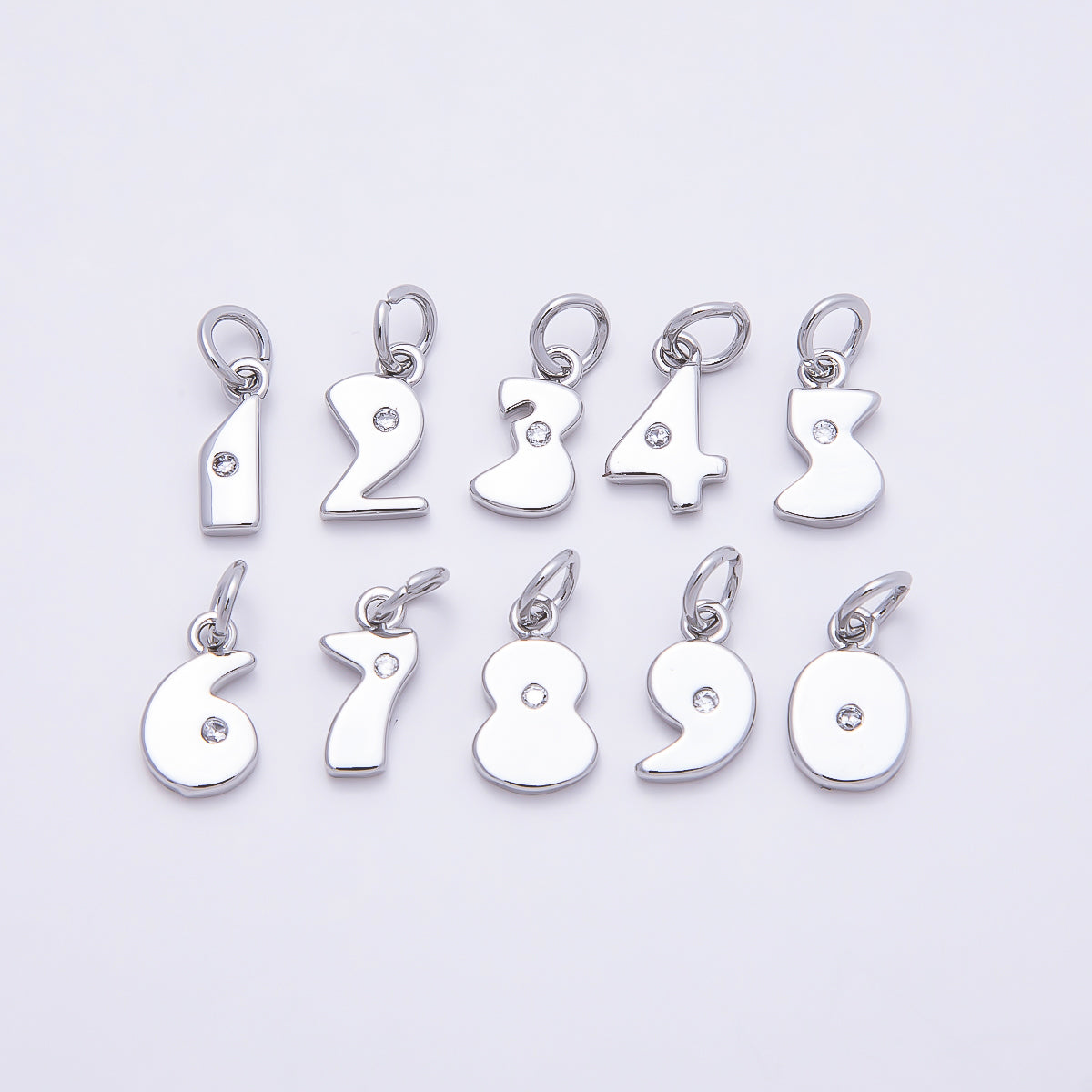 Rhodium Plated 10mm Clear CZ Geometric Number Numerology Charm | Charms-00898 ~ Charms-00907