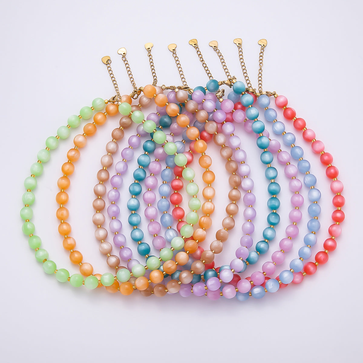 Stainless Steel 10mm Round Glitter Resin Bead 16 Inch Necklace w. Extender | WA-04523 ~ WA-04530
