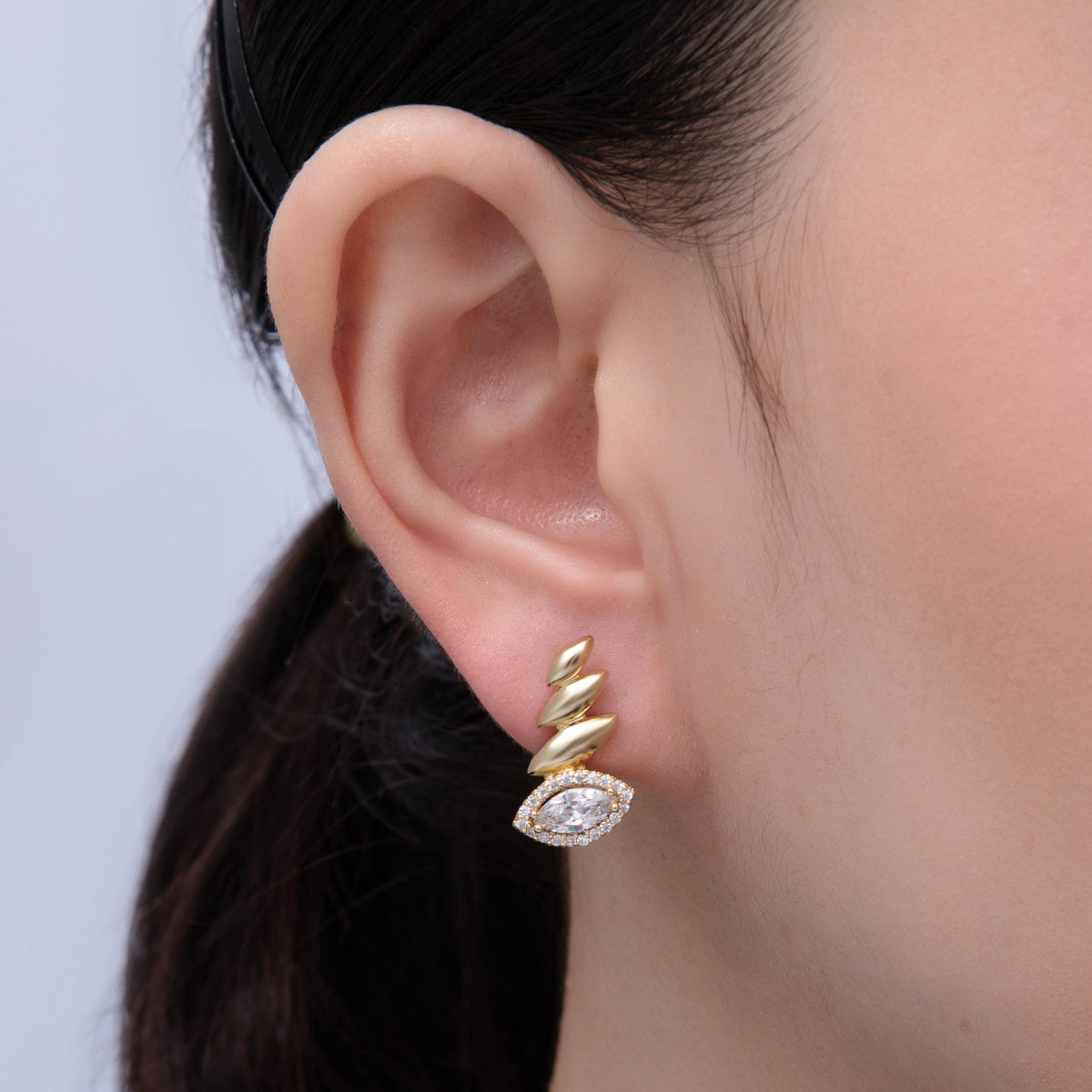 14K Gold Filled 19.3mm Black, Green, Clear Marquise Micro Paved CZ Teardrop English Lock Hoop Earrings | Earrings-00076 Earrings-00077 Earrings-00089
