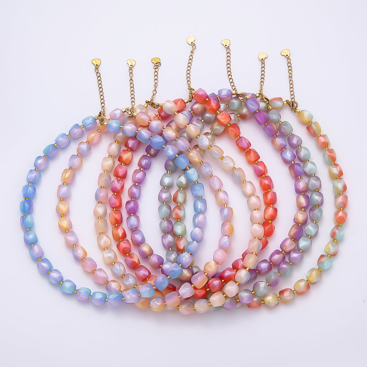 Stainless Steel 3mm Geometric Resin 16 Inch Necklace w. Extender | WA-04502 ~ WA-04508