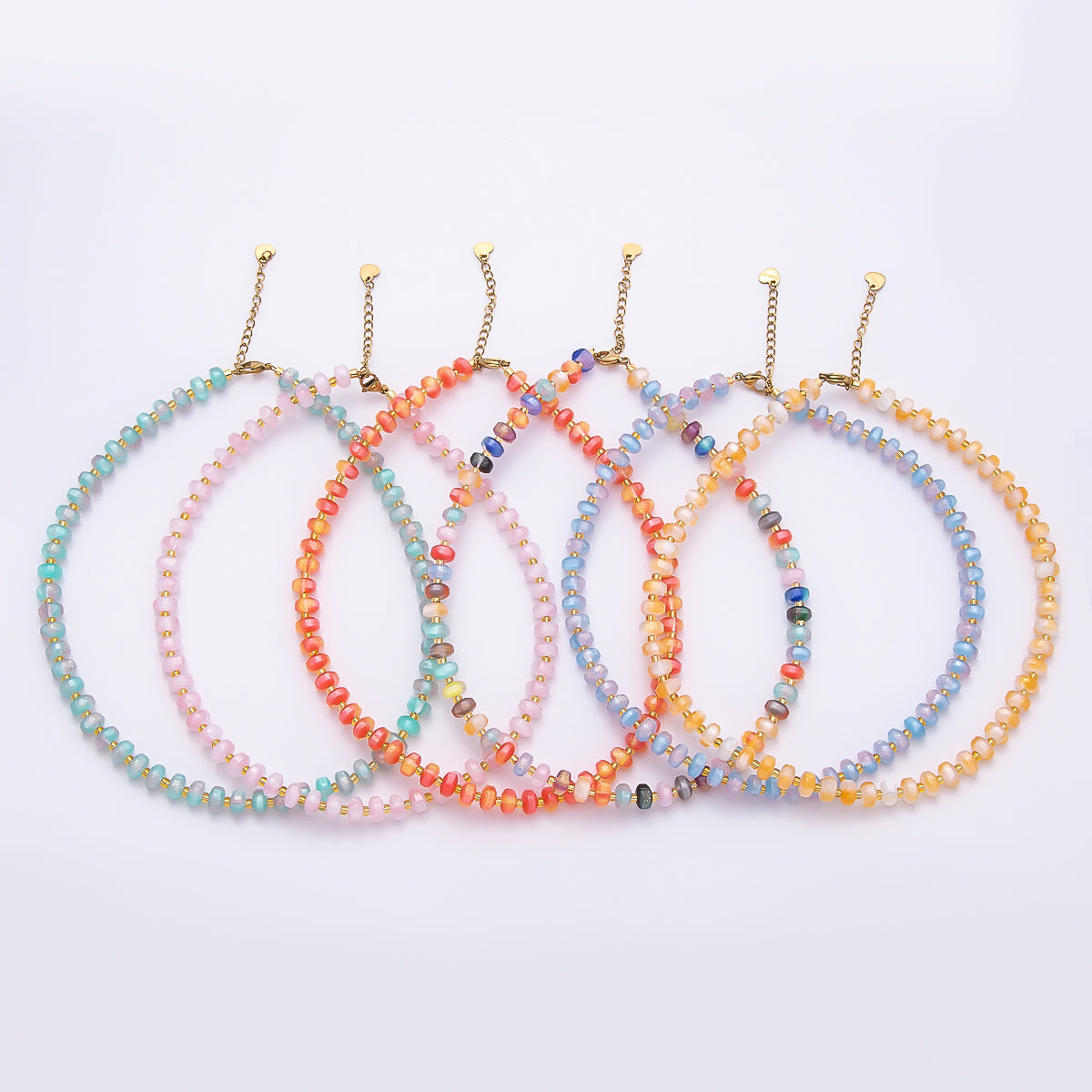 Stainless Steel 8mm Multicolor, Yellow, Blue, Orange, Pink, Green Glitter Rondelle 16 Inch Necklace w. Extender | WA-04549 ~ WA-04553