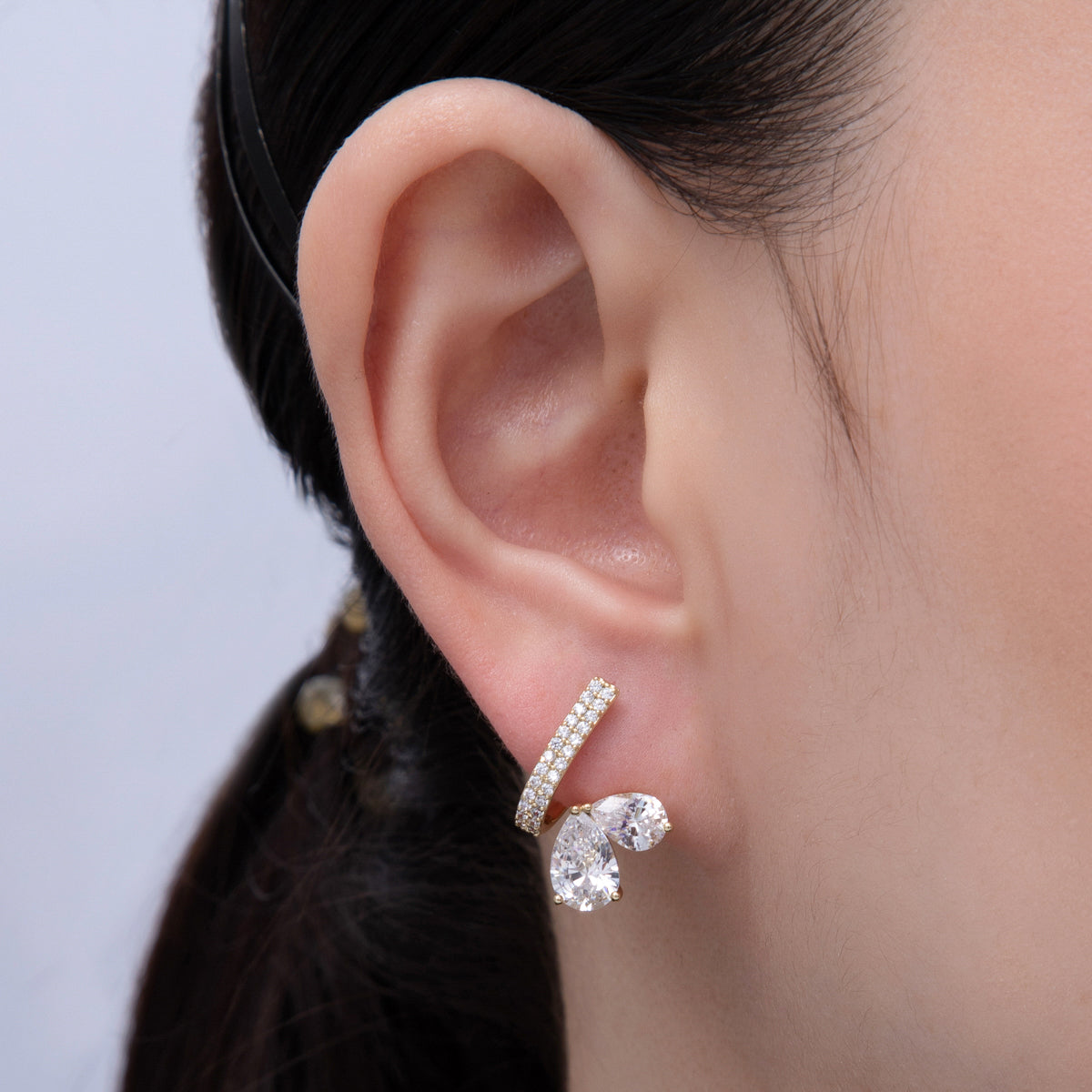 14K Gold Filled 20mm Micro Paved CZ Teardrop Claw Stud Earrings Set | Earrings-00028