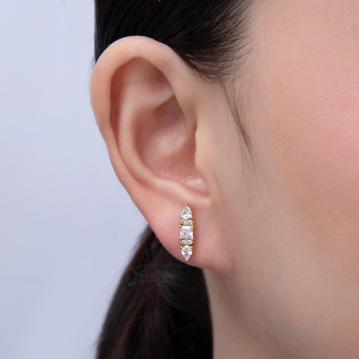 14K Gold Filled 16mm Clear Baguette Teardrop CZ Stud Earrings | Earrings-00031