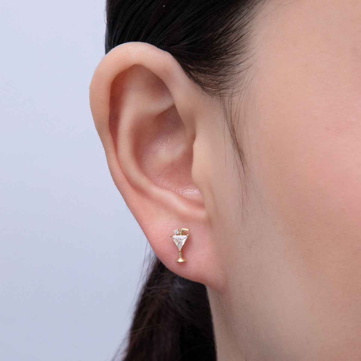 14K Gold Filled 15.3mm Clear CZ Martini Alcohol Glass Stud Earrings | Earrings-00027
