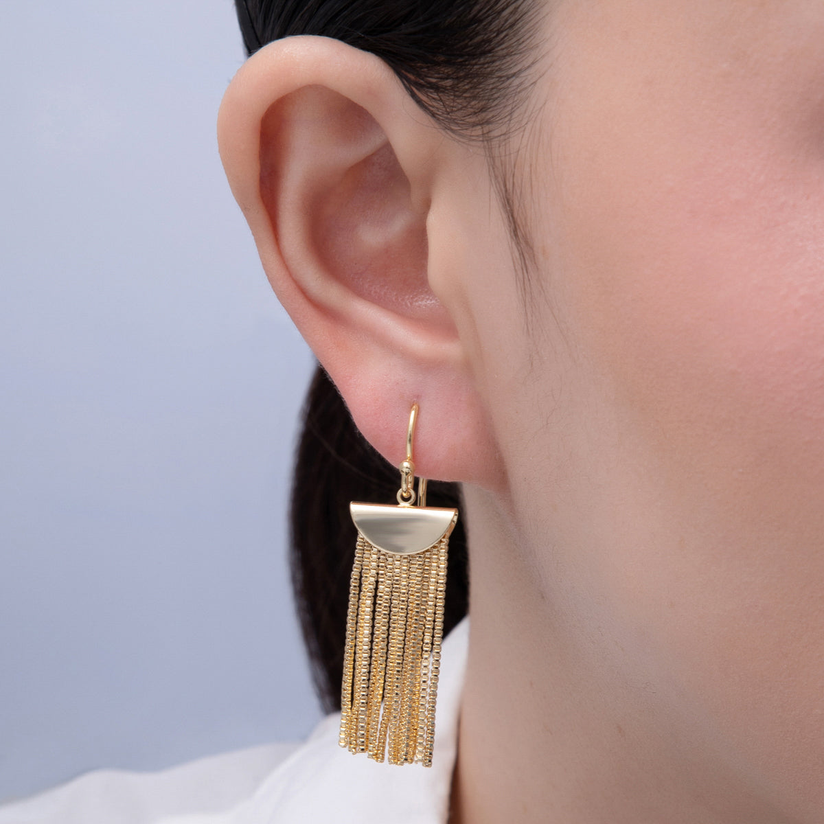 18K Gold Filled 53mm Box Chain Tassel Drop Fish Hook Earring | T068