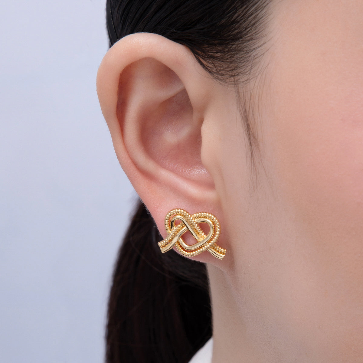 18K Gold Filled 13mm Ribbed Croissant Pretzel Pastry Stud Earrings | T002