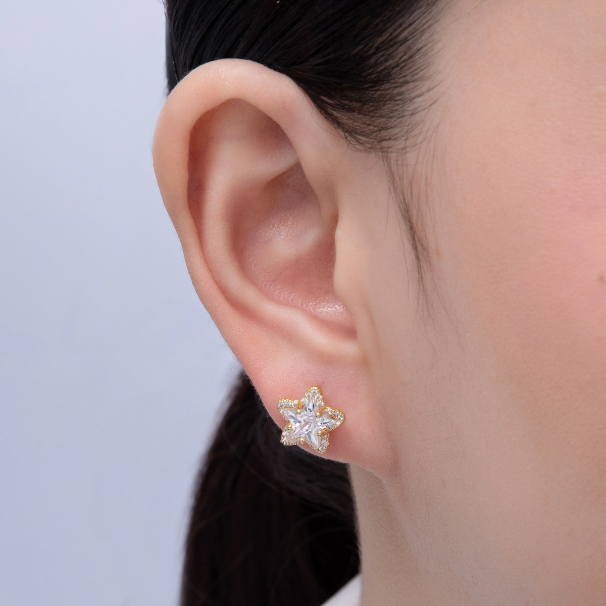 18K Gold Filled 11mm Clear CZ Micro Paved Star Stud Earrings | T125