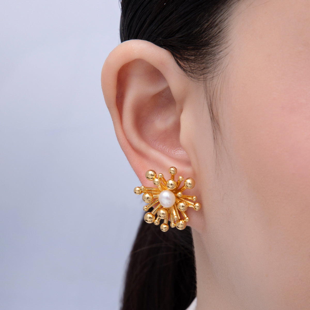 18K Gold Filled 24mm Shell Pearl Bubble Bar Burst Stud Earrings | AD1684