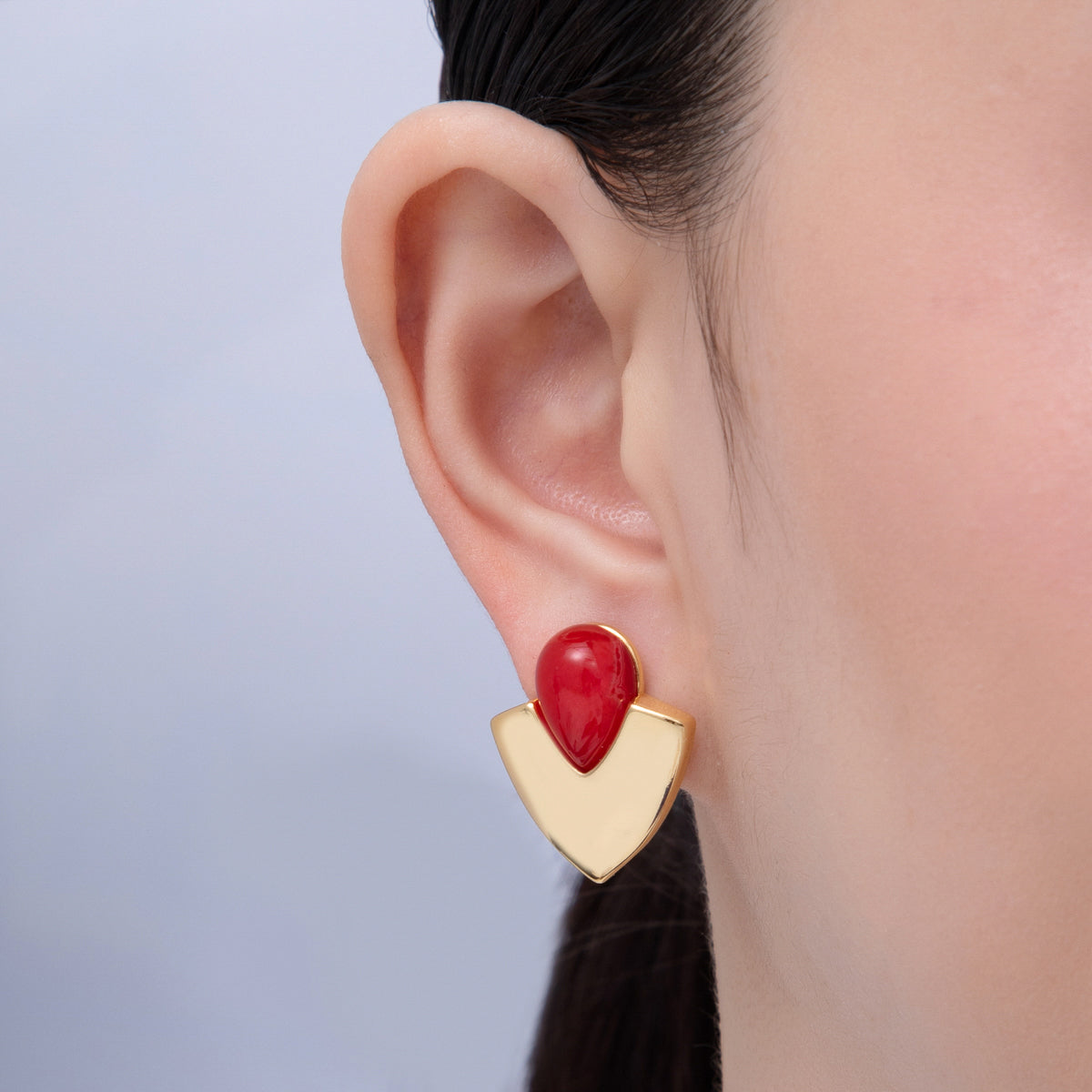 18K Gold Filled 25mm Green, Red Gemstone Geometric Stud Earrings | AD1682 AD1683