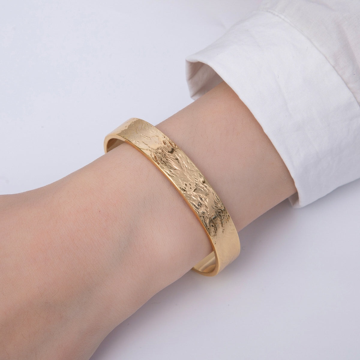 18K Gold Filled 10.7mm Wide Hammered Cuff Bracelet | WA-3968