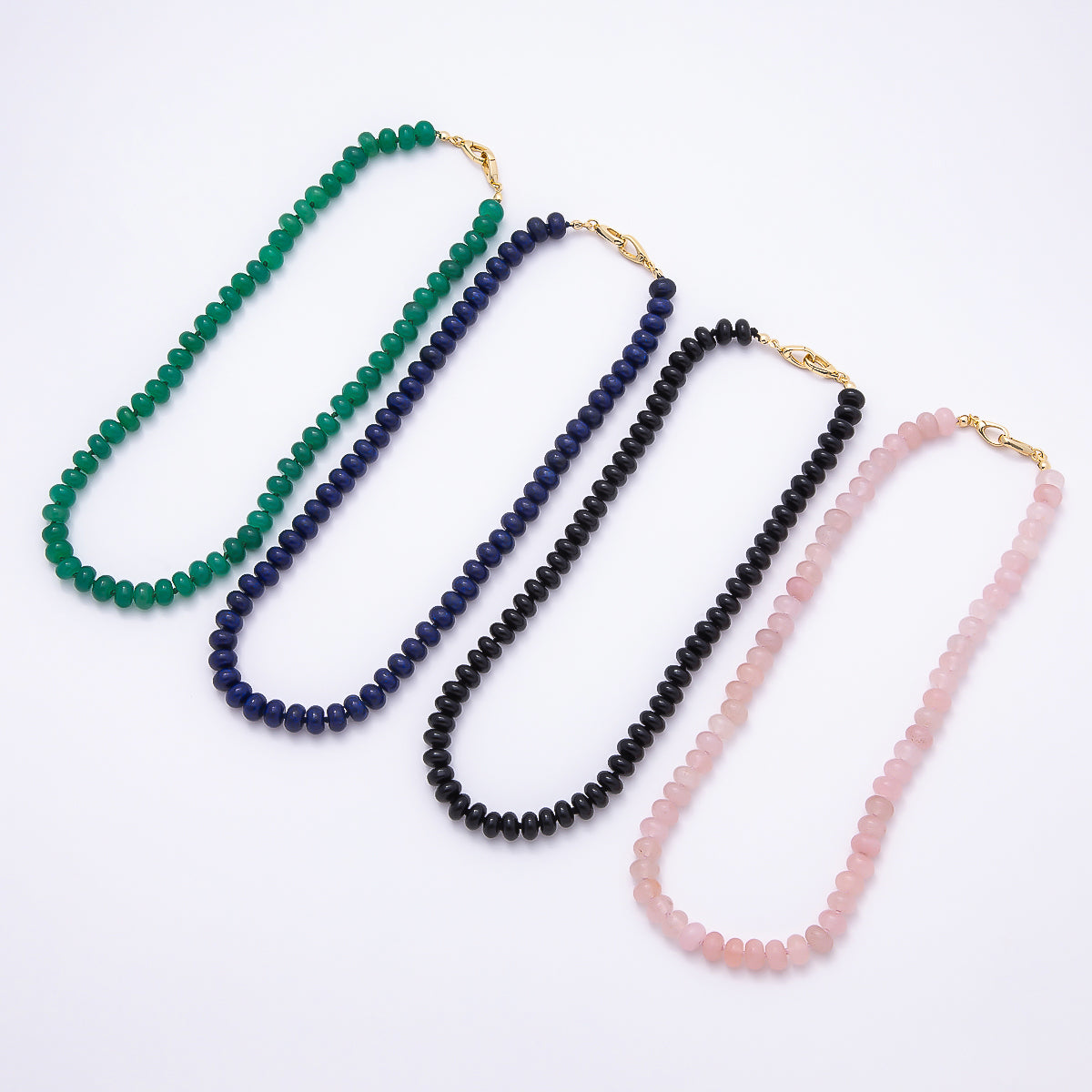 18K Gold Filled 8mm Rondelle Gemstone Chain 17 Inch Necklace w. Dual Push Clasps | WA-04664 ~ WA-04667