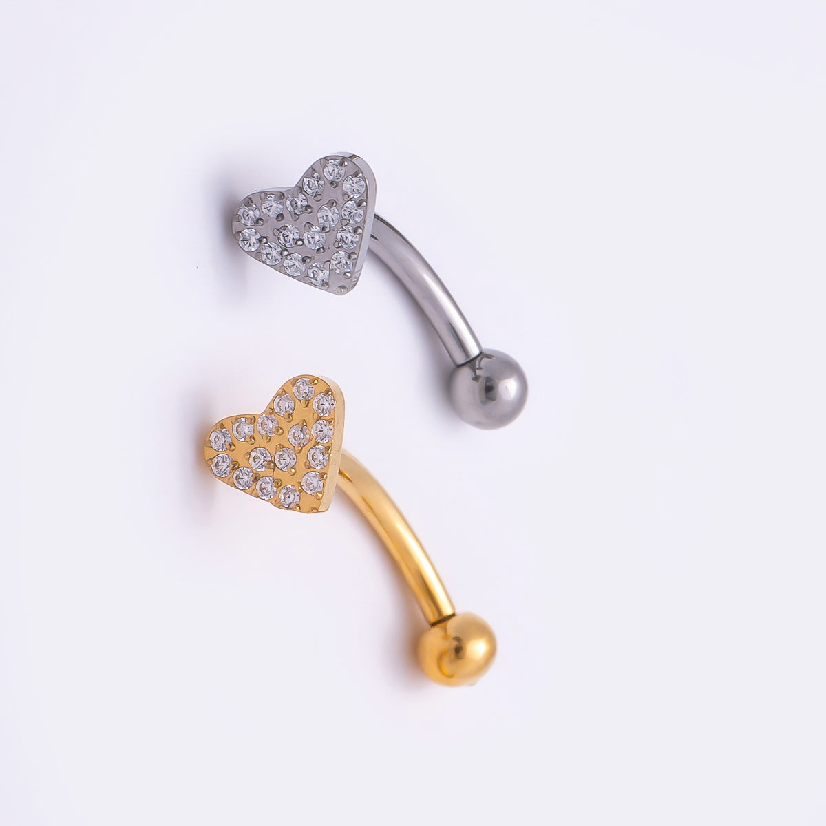 Titanium 4.5mm Micro Paved CZ Butterfly Curved Eyebrow Barbell Piercing Stud in Gold & Silver | Findings-00335 Findings-000336