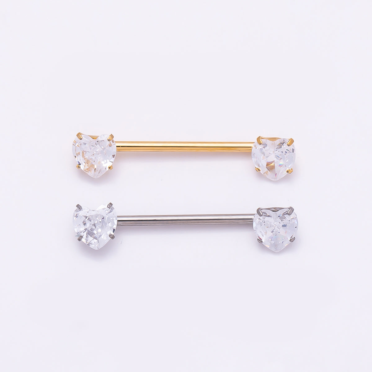 Titanium Clear CZ Heart Nipple Barbell Piercing Body Jewelry in Gold & Silver | Findings-00301 Findings-00302