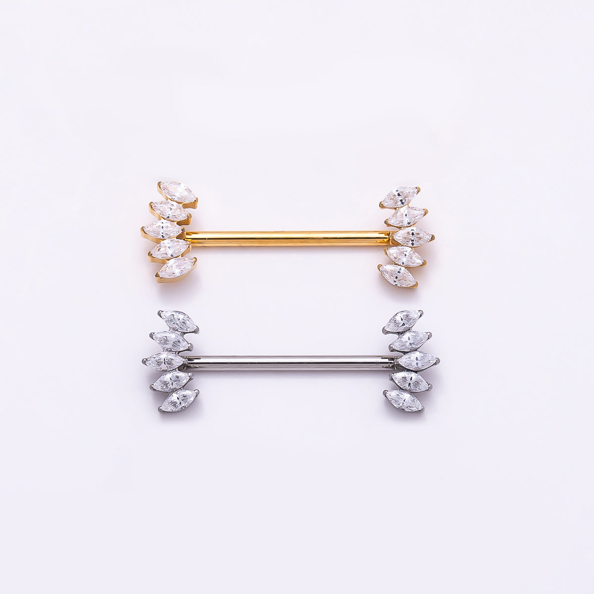 Titanium Clear CZ Multiple Marquise Fan Nipple Barbell Piercing Body Jewelry in Gold & Silver | Findings-00297