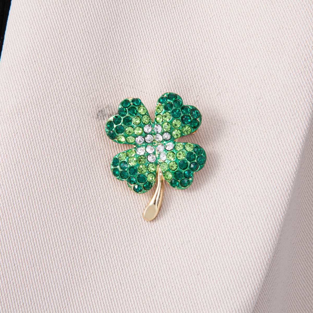 Gold 29mm x 22mm Gradient Green Four Lucky Leaf Clover Pin Brooch | BH-103